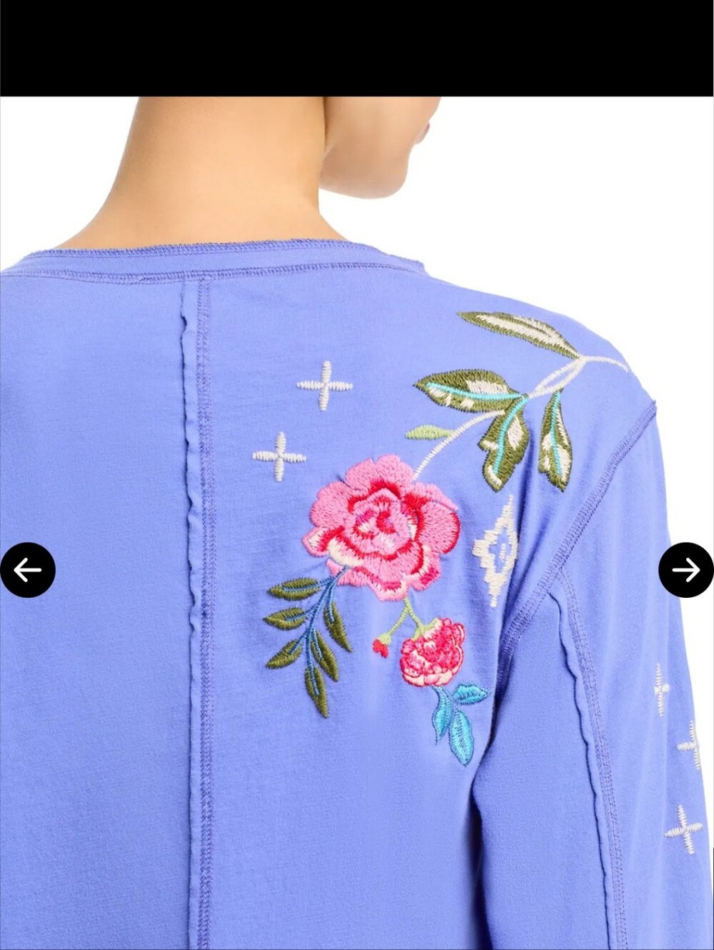 Johnny Was Raw Seam Catia Embroidered Henley Blue Long Sleeve Top Floral Large - Picture 10 of 15